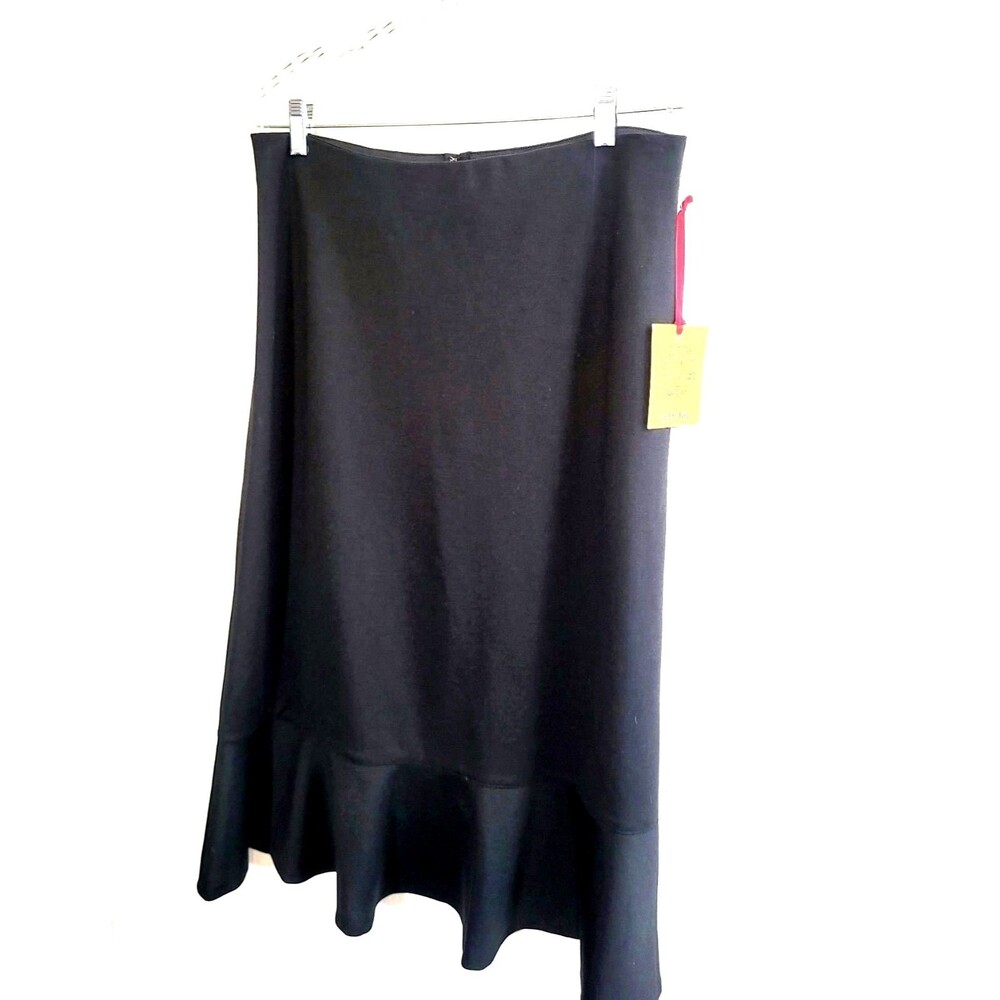 Minimalist Black Stretch Flare Trumpet Midi Skirt Flounce Ruffle Hem NWT 12P